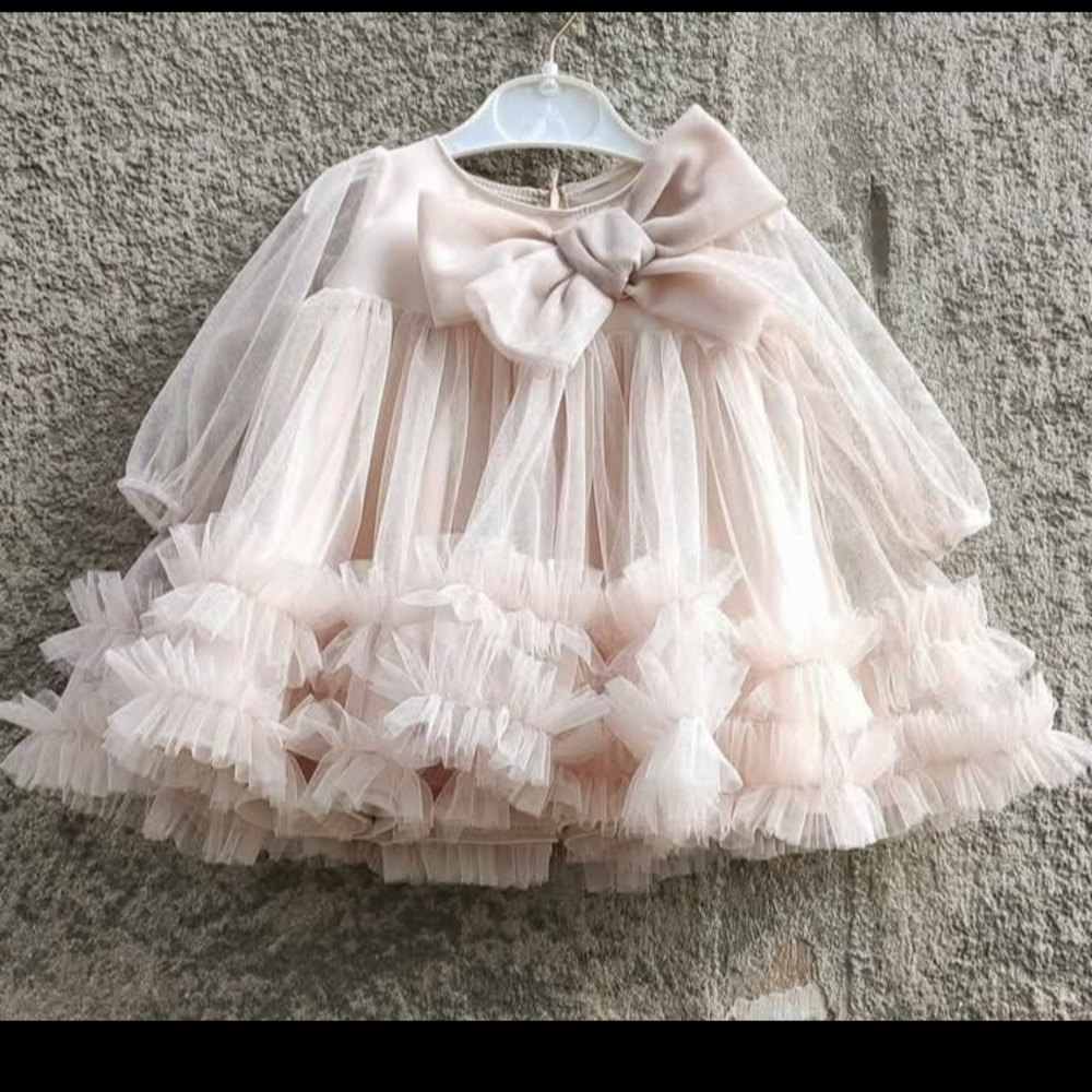 Handmade Charming Cream Kids Formal Dress with Bow